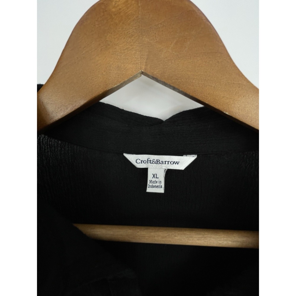 Croft & Barrow Shirt Womens XL Black Button Up Roll Tab Sleeve Tunic Top Cotton - Picture 4 of 14